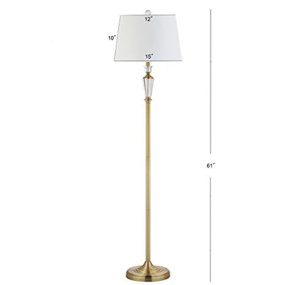 JONATHAN Y Acadia Floor Lamp 61" Crystal Metal, Brass Gold/Clear | Traditional Slender Standing Light, White Linen Drum Shade, for Living Room, LED Bulb Included