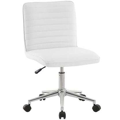 Furnimart Armless Swivel Rolling Desk Chair, Adjustable Faux Leather Vanity Chair with Gold Legs, Cute Task Chair with Wheels for Living Room Bedroom Studying Small Places (PU White) - color: Pu-white