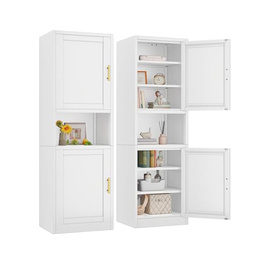 pozdeg 67" Tall Narrow White Metal Storage Cabinet | 2 Doors, 4 Adjustable Shelves, Freestanding Slim Pantry Organizer for Bathroom Kitchen Living Room - color: White, size: 15.8"D x 19.7"W x 67"H