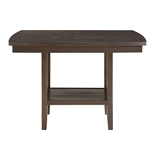 Lexicon Baronscourt 54" Square Counter Height Table for 8, Mindy Veneer Wood Dining Table with Lower Storage Shelf and Built-in Lazy Susan, for Dining Room/Kitchen, Dark Brown - color: Dark Brown, style: Dining Table Only