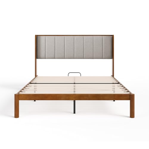 Zinus Jonas Bamboo Platform Bed Frame, Wingback Headboard, Full | Mid-Century Modern Design, Plush Upholstered Comfort, Sustainable Bamboo, Fits Any Bedroom Style, No Box Spring Needed - size: Full