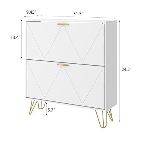 Tradare White Shoe Cabinet Storage for Entryway, Set of 2, Narrow Shoe Cabinet with 2 Flip Drawers,Freestanding Organizer with Fluted Panel for Living Room, Bedroom, Hallway, Closet - color: White, size: 2 PC