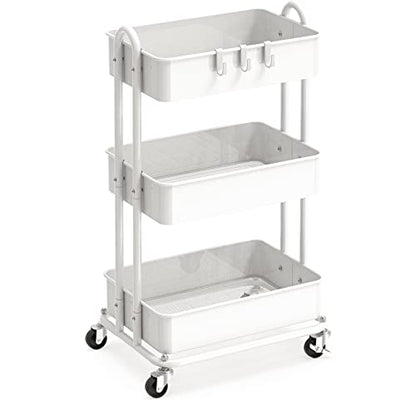Simple Houseware 3-Tier Heavy Duty Metal Utility Rolling Cart, White - color: White