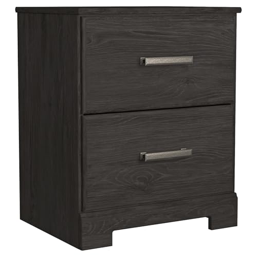 Signature Design by Ashley Belachime 2 Drawer Black Nightstand, Charcoal | Durable engineered wood with decorative laminate finish, Antiqued dark pewter-tone handles, Contemporary bedroom style - color: Black, style: Night Stand