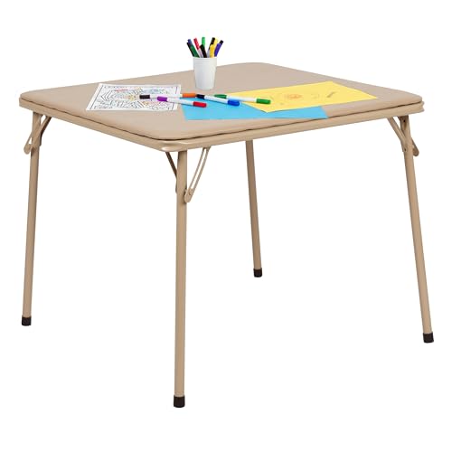 Flash Furniture Mindy Kids Folding Table, Tan | Vinyl Padded Top, Powder Coated Locking Legs, Daycare - color: Tan, size: Table