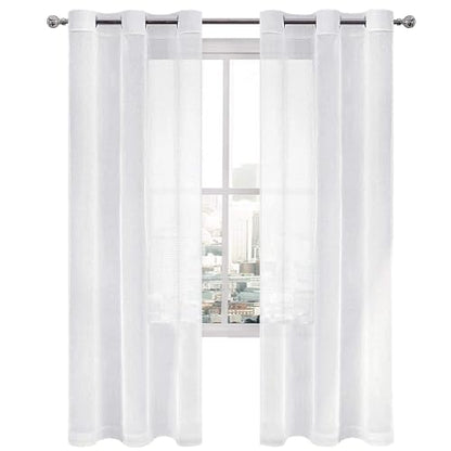 DWCN White Faux Linen Sheer Curtains - Grommet Voile Window Curtain Drapes for Bedroom Living Room 42 x 84 inch Length, Set of 2 - color: White, size: 42"W x 84"L (Pack of 2)