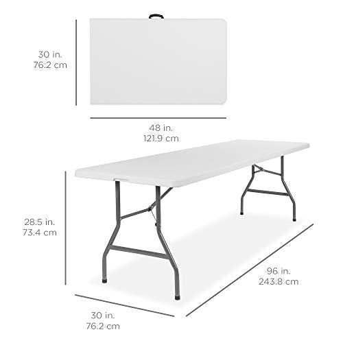 Best Choice Products 8ft Plastic Folding Table, Indoor Outdoor Heavy Duty Portable w/Handle, Lock for Picnic, Party, Pong, Camping - White - color: White, size: 8ft