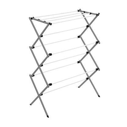 Honey-Can-Do 6-Tier Collapsible Steel Clothes Drying Rack, 24 ft, White | 6-tier steel rack with 24 ft of drying space folds flat to 3 in. Coated bars are gentle on delicates; 50 lb capacity. - color: White / Siver, size: 29" W