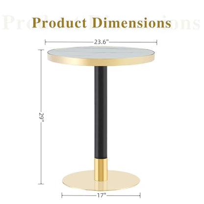 TesNus 23.6" Small Round Dining Table for 2, Circle Tulip Table, Faux Marble Top with Gold Metal Pedestal Base, Modern Leisure Coffee Table for Small Spaces, Cafe, Office, White&Gold - color: White Top&black Leg&gold Base
