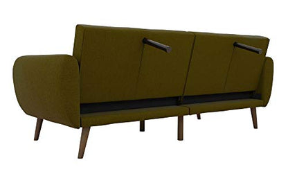 Novogratz Brittany 82 Inch Futon Sofa Bed in Faux Leather, Upholstered Couch Sleeper with Tufted Back, Mid-Century Modern Design, Green - color: Green