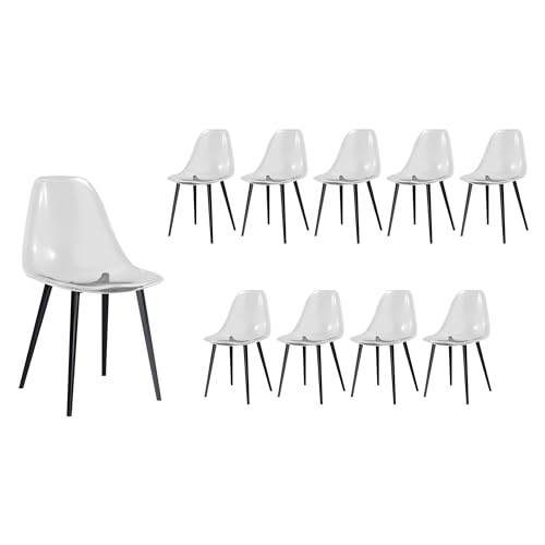 Baysitone Clear Dining Chairs Set of 10, Modern Kitchen Chairs with Transparent Seat, Acrylic Accent Side Chairs with Plating Metal Legs for Dining Room, Kitchen, Living Room with Black - color: Black, size: Set of 10