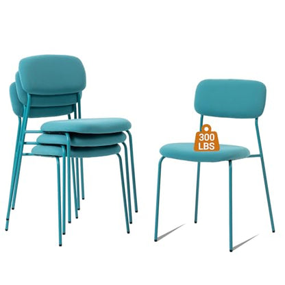 Sidanli Stackable Waiting Room Chairs, Armless Upholstered Guest Chairs Set of 4 with Comfotable Cushion for Conference Reception Break Room Lobby, Blue - color: Blue