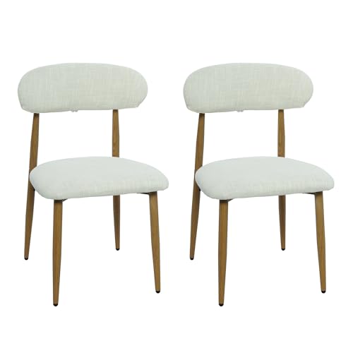 FREKEN Modern Upholstered Dining Chairs Set of 2, Mid-Century Metal Frame with Wood Grain, Linen Fabric Side Chair for Kitchen Dining Room, 350lbs Capacity, Beige - color: Beige - Wood Grain Legs, size: Set of 2