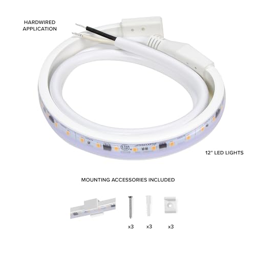Maxxima 12 in. Hardwired LED Under Cabinet Strip Light, 460 Lumens, 3000K | Warm White, Kitchen and Living Room 120V White Cove Lighting, No Power Supply Needed - size: 12 Inch