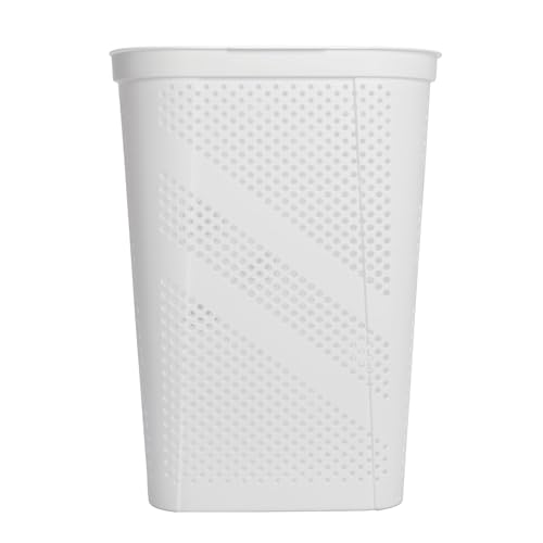 24" Plastic Hinged-Lid Rectangle Laundry Hamper, All Ages, White