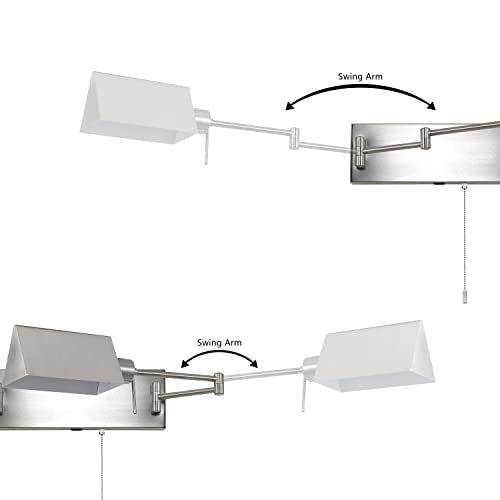 JONATHAN Y Arlo 54" 2-Light Double Swing Arm Metal Lamp, Nickel | Industrial Farmhouse Design, Pull Chain Switch, USB Charging Port, Hardwired, Adjustable Shades, LED Bulbs Included - color: Nickel, size: 2-Light