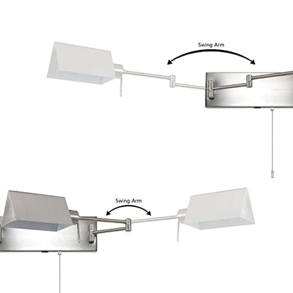 JONATHAN Y Arlo 54" 2-Light Double Swing Arm Metal Lamp, Nickel | Industrial Farmhouse Design, Pull Chain Switch, USB Charging Port, Hardwired, Adjustable Shades, LED Bulbs Included - color: Nickel, size: 2-Light