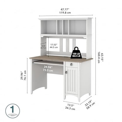 Bush Home Salinas Computer Desk with Hutch | Study Table with Drawers, Cabinets & Pullout Keyboard/Laptop Tray | Modern Home Office Desk in Pure White and Shiplap Gray | Work Desk with Storage - color: Pure White and Shiplap Gray