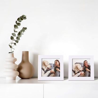 Egofine 4x4 Picture Frames Set of 4, Made of Solid Wood Covered by Plexiglass Display 4x4 for Table Top Display and Wall Mounting Photo Frame, White - color: White, size: 4x4