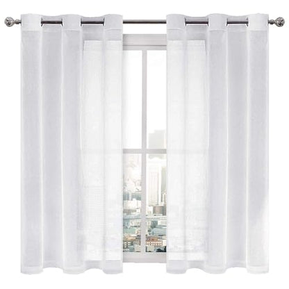 DWCN White Faux Linen Sheer Curtains - Grommet Voile Window Curtain Drapes for Bedroom Living Room 46 x 45 inch Length, Set of 2 - color: White, size: 46"W x 45"L (Pack of 2)