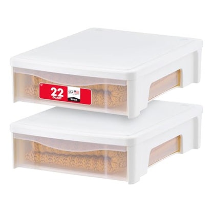IRIS USA 2-Pack, 22 Qt. Under Bed Storage Bin with Sliding Drawer, White | Store seasonal clothing, shoes, blankets, linens and household essentials neatly under beds to maximize storage space - style: 22 Qt. - 2 Pack