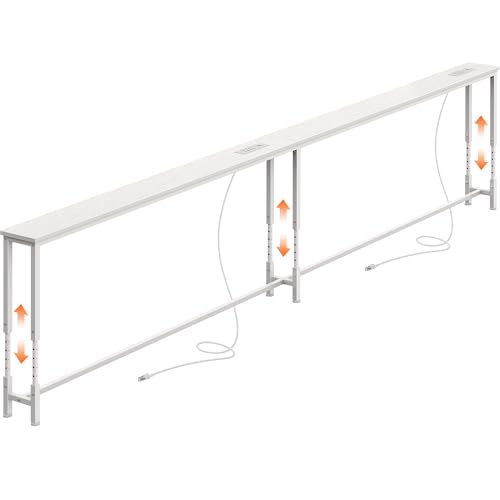 Huuger 110.2 Inch Sofa Table with Power Outlets, 23.9’’-34.4’’ Height Adjustable Range, Behind Couch Table with USB-C Ports, Sofa Tables Narrow Long, Skinny Console Table, for Small Spaces, White - color: White, size: 110.2''W x 23.9''-34.4''H