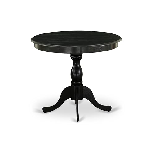 East West Furniture AMT-ABK-TP Antique Dining Table - a Round Wooden Table Top with Pedestal Base, 36x36 Inch, Wirebrushed Black - color: Black
