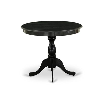 East West Furniture AMT-ABK-TP Antique Dining Table - a Round Wooden Table Top with Pedestal Base, 36x36 Inch, Wirebrushed Black - color: Black