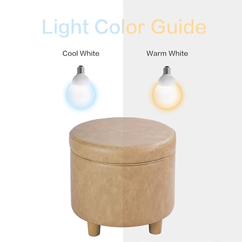 HomePop 19" Round Storage Ottoman - Sand Faux Leather - color: Sand Faux Leather