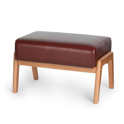 Foot Stool, Leatherette Wooden Step Stool, Modern Rectangle Ottoman Wide Vanity Stool with Cushion for Couch Living Room Bedroom Entryway, Brown - color: Brown