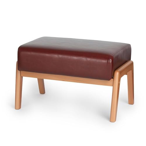 Foot Stool, Leatherette Wooden Step Stool, Modern Rectangle Ottoman Wide Vanity Stool with Cushion for Couch Living Room Bedroom Entryway, Brown - color: Brown