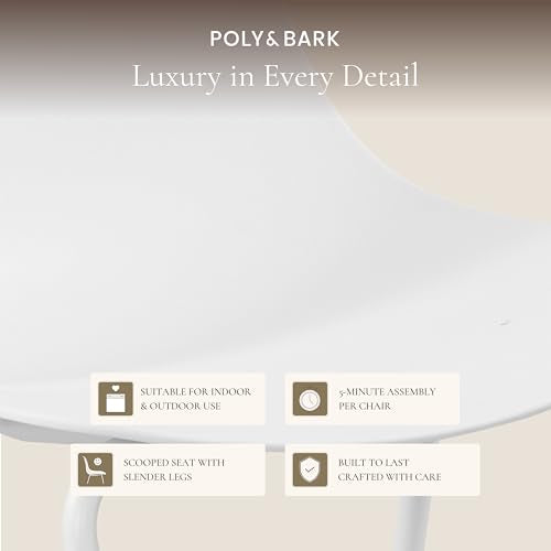 Poly & BARK Isla Stackable Dining Chairs Set of 4 – Mid Century Modern Plastic Dining Chair with Metal Legs – Kitchen & Dining Room Chairs – Dining Table Chairs Set – Indoor/Outdoor – White - color: White, style: Isla Stackable Set of 4