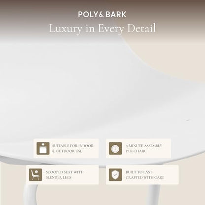 Poly & BARK Isla Stackable Dining Chairs Set of 4 – Mid Century Modern Plastic Dining Chair with Metal Legs – Kitchen & Dining Room Chairs – Dining Table Chairs Set – Indoor/Outdoor – White - color: White, style: Isla Stackable Set of 4