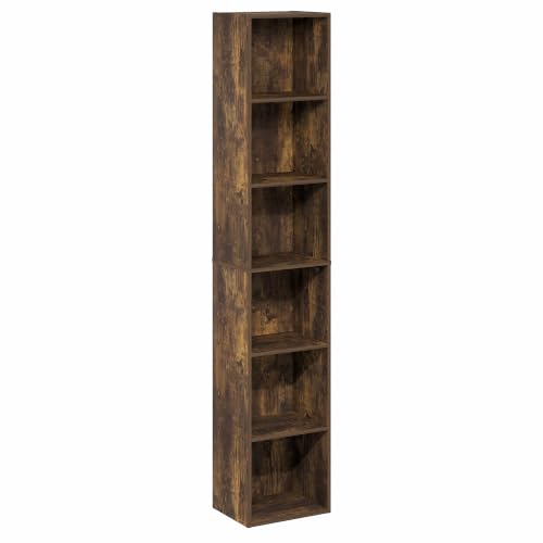 Furinno LUDER 6-Tier Narrow Book Shelf, Slim Bookshelf, Amber Pine | 9.4 x 12.1 x 63.3, Open Shelf, Standing Bookcase, for Home Office, Living Room, Bedroom - color: Amber Pine, size: 6-Tier, 12W