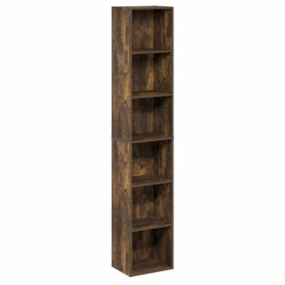 Furinno LUDER 6-Tier Narrow Book Shelf, Slim Bookshelf, Amber Pine | 9.4 x 12.1 x 63.3, Open Shelf, Standing Bookcase, for Home Office, Living Room, Bedroom - color: Amber Pine, size: 6-Tier, 12W