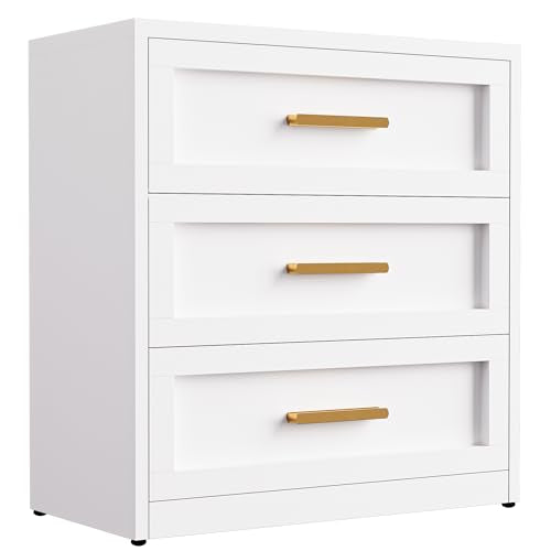 Metal 3-Drawer Dresser for Bedroom, Closet Chest with 3 Drawers, Farmhouse Dressers & Chests of Drawers, 31.5" Wide White Metal Dressers Organizer for Bedroom, Living Room, Hallway - color: White, size: 3 Metal Drawers