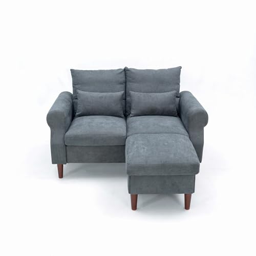 Panana 2 Seater Small Sofa Set with Ottoman, Sectional Loveseat for Small Space Living Room Apartment (Gray, 2 Seater) - color: Gray Linen Fabric, size: 2 seater with ottoman