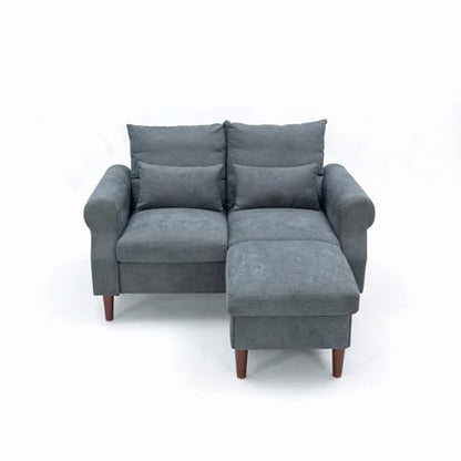 Panana 2 Seater Small Sofa Set with Ottoman, Sectional Loveseat for Small Space Living Room Apartment (Gray, 2 Seater) - color: Gray Linen Fabric, size: 2 seater with ottoman