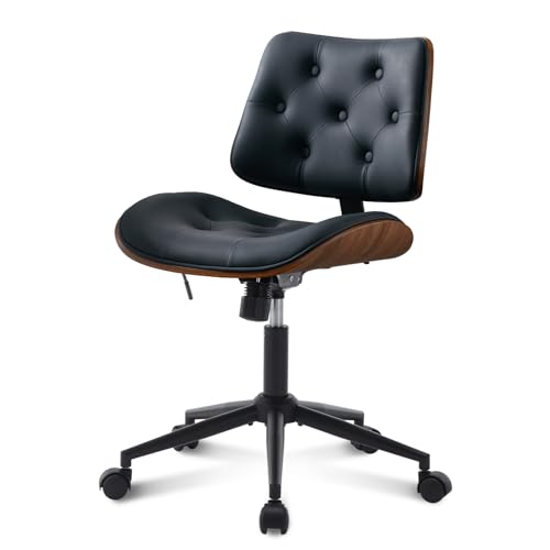 Armless Home Office Chair in Button Style, PU Leather Small, Black | PU Leather Adjustable Height Computer Desk Chair, 360 Swivel Small No Arms Office Seat, Walnut Design Stool, 300LBS Cap - color: Black, size: Button Style