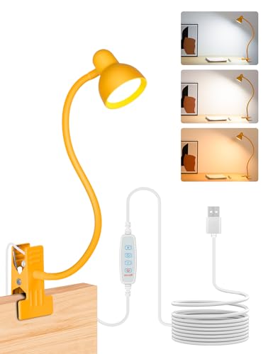 LiFMIRA Desk Lamp Clip on Lamp for Bed, LED Reading Light for Bed Yellow | 3 Colors 10 Dimmable Brightness, LED Book Light for Reading in Bed Flexible Clip on Light Clamp Lamp for Bed Headboard Desk - color: Yellow