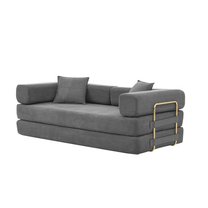 HANXIN Convertible Sleeper Sofa Bed, 78 Inch Folding Floor Mattress Couch with Fixed-Shape Frame, Futon Boneless Couch Lounge Loveseat with Pull Out Bed, No Assembly Required, Grey - color: Grey, size: 78" Loveseat Sofa Bed