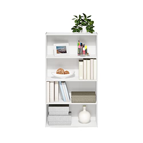 Furinno PASIR Book Shelf, 4-Tier Bookshelf, Bookcase with Open Shelf, 9.4 x 23.6 x 41.7, for Living Room, Bedroom, Home Office, Plain White - color: Plain White, size: 4-Tier