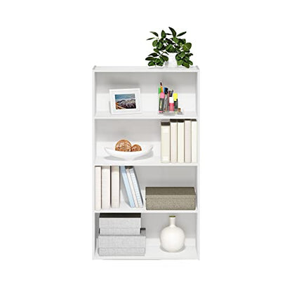 Furinno PASIR Book Shelf, 4-Tier Bookshelf, Bookcase with Open Shelf, 9.4 x 23.6 x 41.7, for Living Room, Bedroom, Home Office, Plain White - color: Plain White, size: 4-Tier