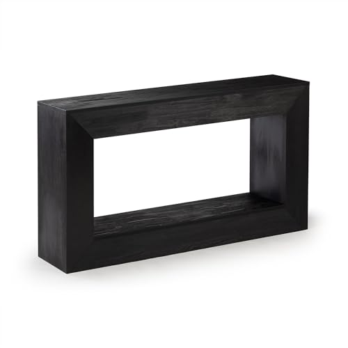Plank+Beam Grand Console Table, 56 Inch, with Shelf, Black Wirebrush | Balanced, Statement Design, Low-VOC Finish, Easy Assembly, Solid Wood - color: Black Wirebrush, size: 56 Inch with Shelf
