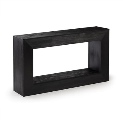 Plank+Beam Grand Console Table, 56 Inch, with Shelf, Black Wirebrush | Balanced, Statement Design, Low-VOC Finish, Easy Assembly, Solid Wood - color: Black Wirebrush, size: 56 Inch with Shelf