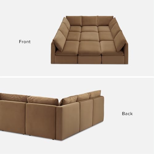 mopio Oversized Modular Sectional Sofa with Fully Removable Covers and Storage, Convertible U, L-Shaped and Sleeper Sectional, Modern Couches with Ottoman Chaise (Hazelnut Velvet, 9 Seats, Sleeper) - color: [Gen 2] Hazelnut Velvet, size: 9 Seats, Sleeper
