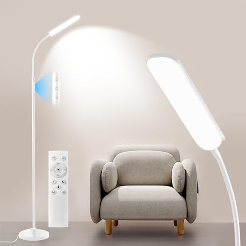Yikuneng Dimmable LED Floor Lamp, Super Bright Reading Lamps Floor Standing Lamp with Remote & Touch Control, Stepless Dimming & 2700K-6500K Color Temperature, for Living Room Bedroom Office, White - color: White