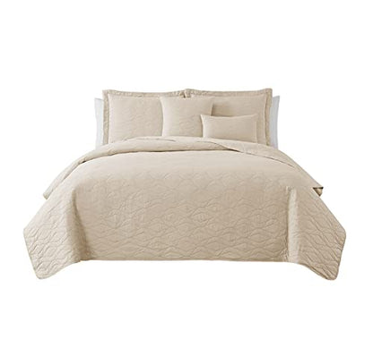 Clara Clark Quilts Queen Size - All Season Bedspread Coverlet Set, Pinsonic Weave Lightweight Bedding Set - 7 Piece Queen Quilt Set with Pillow Shams, Ellipse - Cream - color: 02 - Ellipse - Cream, size: Queen