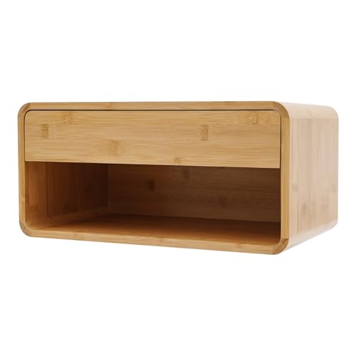 Xuthusman Floating Nightstand，Bamboo Wall Mounted Nightstand with Drawer, Modern Floating Bedside Cabinet, Space-Saving Storage Shelf for Bedroom Living Room Office（Wood Color）