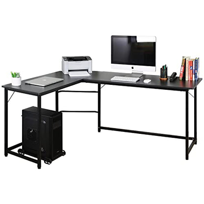 AEONS L-Shaped Computer Study Corner Desk with CPU Stand, PC Laptop Gaming Desk 66” Workstation for Home Office Writing Table, Wood & Metal, Space-Saving